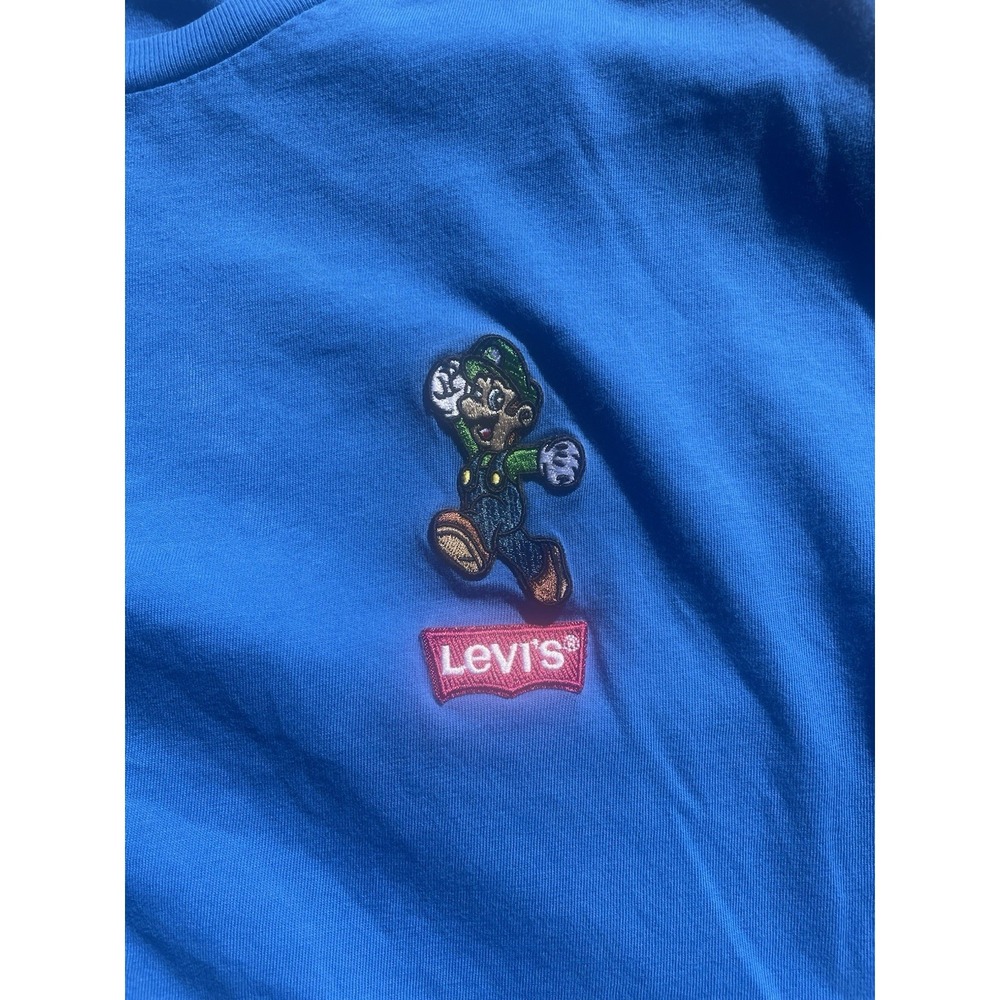 Levi's x Super Mario Bros Shirt Men sz M Blue Luigi Here‎ We Go Embroidered